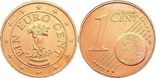 1 Eurocent Republic of Austria (1955 - ) Rame 