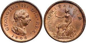 1 Farthing Reino Unido de Gran Bretaña e Irlanda (1801-1922) Cobre Jorge III (1738-1820)