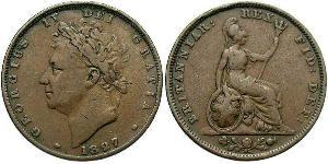 1 Farthing Reino Unido de Gran Bretaña e Irlanda (1801-1922) Cobre Jorge IV (1762-1830)