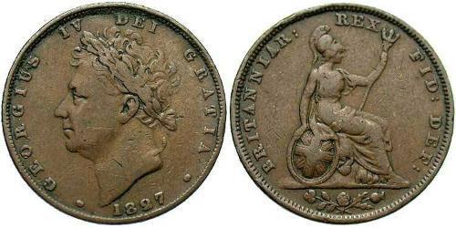 1 Farthing Reino Unido de Gran Bretaña e Irlanda (1801-1922) Cobre Jorge IV (1762-1830)