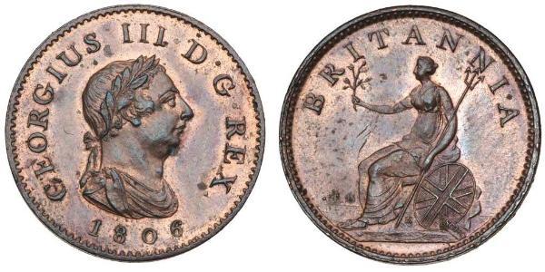 1 Farthing Reino Unido de Gran Bretaña e Irlanda (1801-1922) Cobre Jorge III (1738-1820)