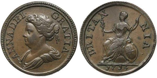 1 Farthing Reino de Gran Bretaña (1707-1801) Cobre Ana de Gran Bretaña(1665-1714)