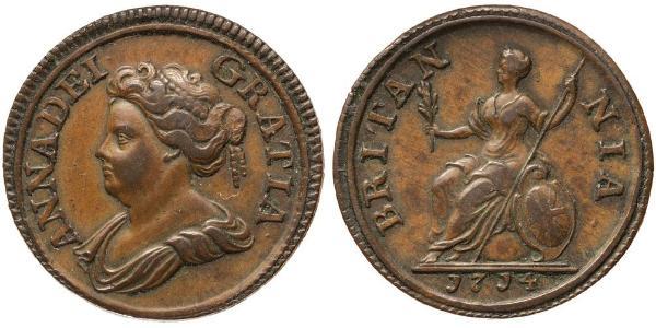 1 Farthing Reino de Gran Bretaña (1707-1801) Cobre Ana de Gran Bretaña(1665-1714)