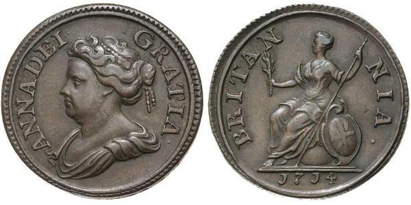 1 Farthing Reino de Gran Bretaña (1707-1801) Cobre Ana de Gran Bretaña(1665-1714)