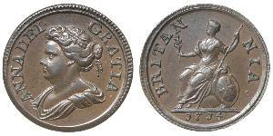 1 Farthing Royaume de Grande-Bretagne (1707-1801) Cuivre Anne (reine de Grande-Bretagne)(1665-1714)