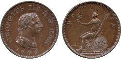 1 Farthing Vereinigtes Königreich von Großbritannien und Irland (1801-1922) Kupfer Georg III (1738-1820)