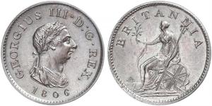 1 Farthing Vereinigtes Königreich von Großbritannien und Irland (1801-1922) Kupfer Georg III (1738-1820)