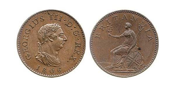 1 Farthing Vereinigtes Königreich von Großbritannien und Irland (1801-1922) Kupfer Georg III (1738-1820)