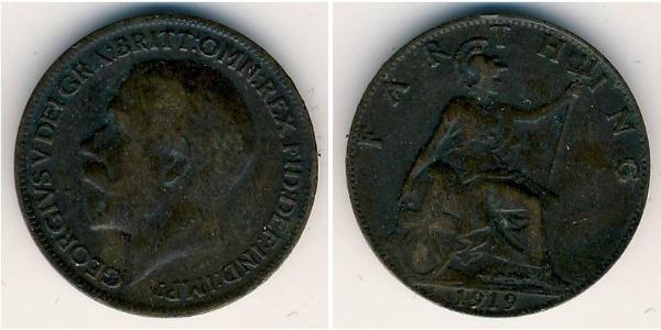 1 Farthing Vereinigtes Königreich von Großbritannien und Irland (1801-1922) Kupfer George V (1865-1936)