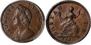 1 Farthing Regno Unito di Gran Bretagna (1707-1801) Rame Giorgio II (1683-1760)