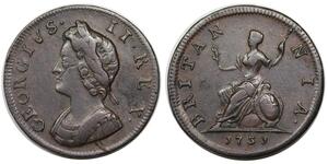 1 Farthing Regno Unito di Gran Bretagna (1707-1801) Rame Giorgio II (1683-1760)
