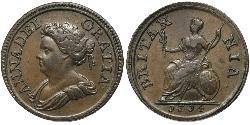1 Farthing 大不列顛王國 (1707 - 1800) 銅 安妮 (英国女王) (1665-1714)