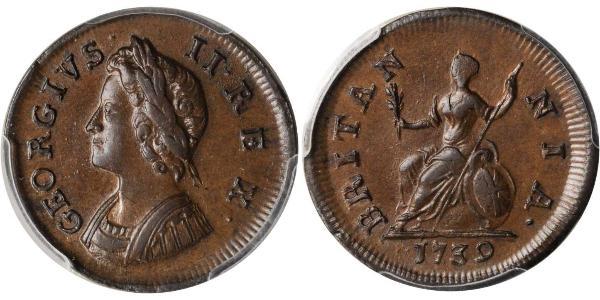 1 Farthing 大不列顛王國 (1707 - 1800) 銅 乔治二世 (大不列颠) (1683 - 1760)