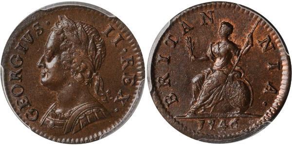 1 Farthing 大不列顛王國 (1707 - 1800) 銅 乔治二世 (大不列颠) (1683 - 1760)