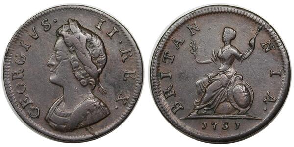 1 Farthing 大不列顛王國 (1707 - 1800) 銅 乔治二世 (大不列颠) (1683 - 1760)