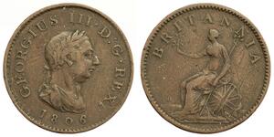 1 Farthing 大不列颠及爱尔兰联合王国 (1801 - 1922) 銅 喬治三世 (1738-1820)