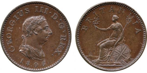1 Farthing 大不列颠及爱尔兰联合王国 (1801 - 1922) 銅 喬治三世 (1738-1820)