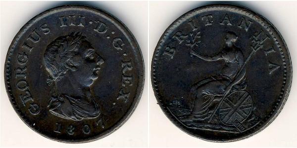 1 Farthing 大不列颠及爱尔兰联合王国 (1801 - 1922) 銅 喬治三世 (1738-1820)