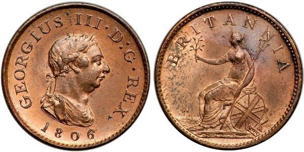 1 Farthing 大不列颠及爱尔兰联合王国 (1801 - 1922) 銅 喬治三世 (1738-1820)