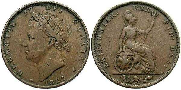 1 Farthing 大不列颠及爱尔兰联合王国 (1801 - 1922) 銅 喬治四世 (1762-1830)