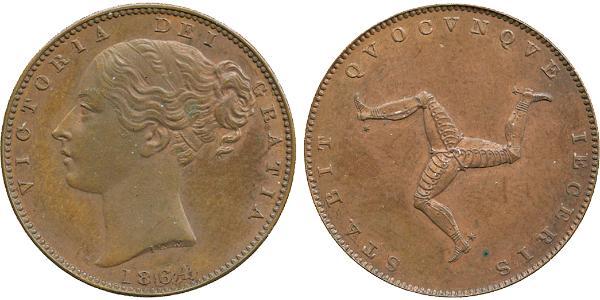 1 Farthing 曼島 銅 维多利亚 (英国君主)