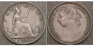 1 Farthing 大不列颠及爱尔兰联合王国 (1801 - 1922) 青铜 维多利亚 (英国君主)