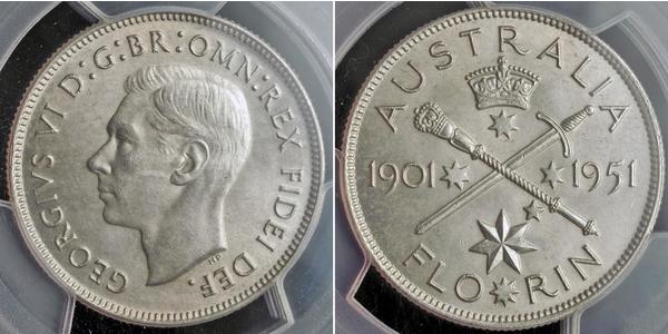 1 Florin Australie (1939 - ) Argent George VI (1895-1952)