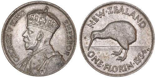 1 Florin Nuova Zelanda Argento Giorgio V (1865-1936)