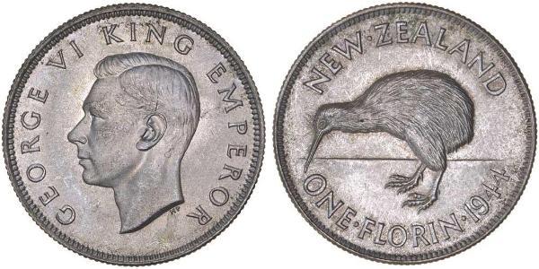 1 Florin Nuova Zelanda Argento Giorgio VI (1895-1952)