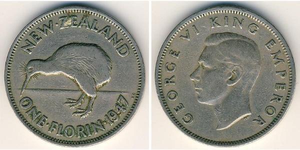 1 Florin Nuova Zelanda Argento Giorgio VI (1895-1952)