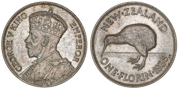 1 Florin Nuova Zelanda Argento Giorgio V (1865-1936)