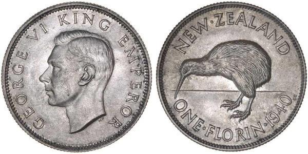 1 Florin Nuova Zelanda Argento Giorgio VI (1895-1952)