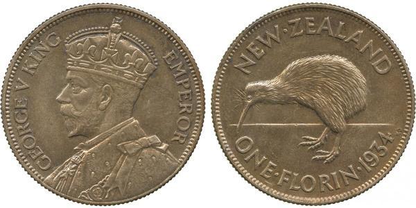 1 Florin Nuova Zelanda Argento Giorgio V (1865-1936)