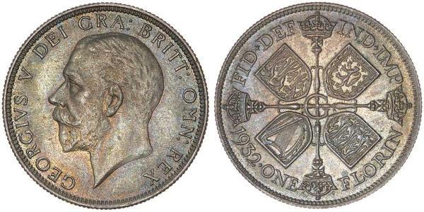 1 Florin Regno Unito di Gran Bretagna e Irlanda (1801-1922) Argento Giorgio V (1865-1936)