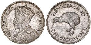 1 Florin Nueva Zelanda Plata Jorge V (1865-1936)