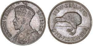 1 Florin Nueva Zelanda Plata Jorge V (1865-1936)