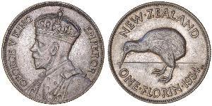 1 Florin Nueva Zelanda Plata Jorge V (1865-1936)