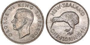 1 Florin Nueva Zelanda Plata Jorge VI (1895-1952)