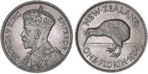 1 Florin Nueva Zelanda Plata Jorge V (1865-1936)