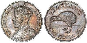 1 Florin Nueva Zelanda Plata Jorge V (1865-1936)