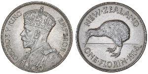 1 Florin Nueva Zelanda Plata Jorge V (1865-1936)