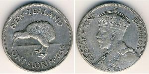 1 Florin Nueva Zelanda Plata Jorge V (1865-1936)