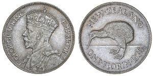 1 Florin Nueva Zelanda Plata Jorge V (1865-1936)