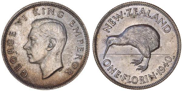 1 Florin Nueva Zelanda Plata Jorge VI (1895-1952)