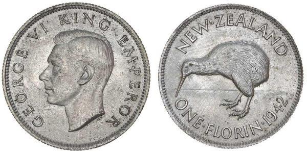 1 Florin Nueva Zelanda Plata Jorge VI (1895-1952)