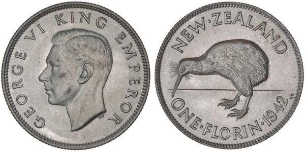 1 Florin Nueva Zelanda Plata Jorge VI (1895-1952)