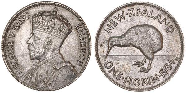 1 Florin Nueva Zelanda Plata Jorge V (1865-1936)
