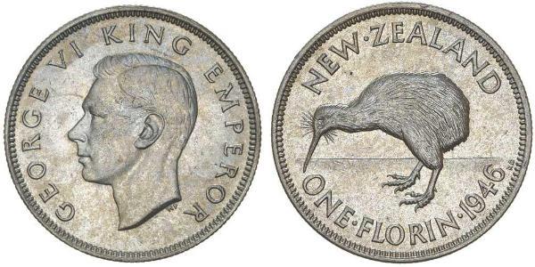 1 Florin Nueva Zelanda Plata Jorge VI (1895-1952)