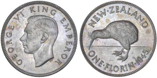 1 Florin Nueva Zelanda Plata Jorge VI (1895-1952)