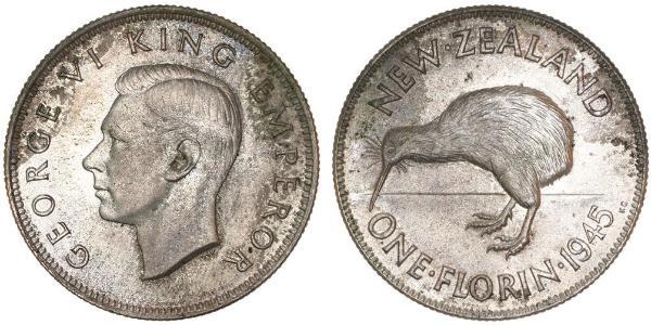 1 Florin Nueva Zelanda Plata Jorge VI (1895-1952)